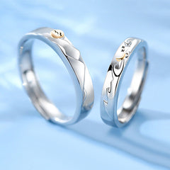 Engraved Sun and Moon Promise Rings Set - Adjustable Sterling Silver Couple Rings