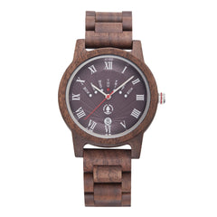 Mens Engraved Wood Watch Elegant Roman Numbers