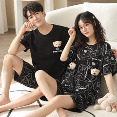 Plush Bear Couple PJs - Matching Cotton Summer Set