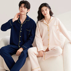 Classic Contrast Piping Couple's Pajama Set