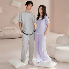 Minimalist Couple PJs - Matching Cotton Long Sleeve Set