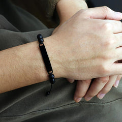 Engraved Obsidian Beads Mens bracelet
