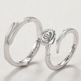 Matching Rose Rings Set for Couples - Solid Sterling Silver - Adjustable Size