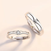 Matching Crown Rings Set Silver Adjustable Size