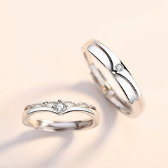 Matching Crown Rings Set Silver Adjustable Size