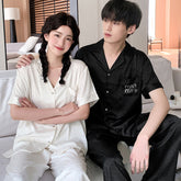 Minimalist Faux Silk Couple Pajamas �Modern Unisex Sleepwear Set by Gullei