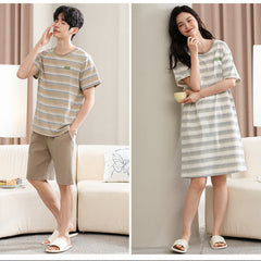 Striped Couple PJs - Cotton Tee & Dress Summer Set
