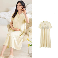 Gulleiâ„?Breathable Cotton Maternity Pajama Set with Built-in Bra