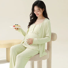 Gulleiâ„?3-Piece Cotton Maternity & Nursing Pajama Set with Robe