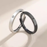 Engraved Sun & Moon Couple Rings - Silver Adjustable Set