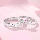Engraved Pink Zirconia Rings Set for Couples