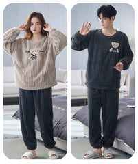4-Piece Bear Print Winter Flannel Matching Pajamas Set