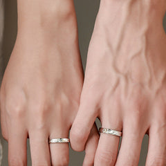 Engraved Sun and Moon Promise Rings Set - Adjustable Sterling Silver Couple Rings