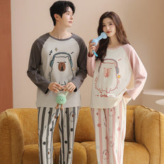 Matching Couple Pajamas Set �Cartoon Bear Print, Soft Cotton & Stretch