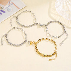 Magnetic Half Heart Couple Bracelets �Personalized Stainless Steel Promise Set