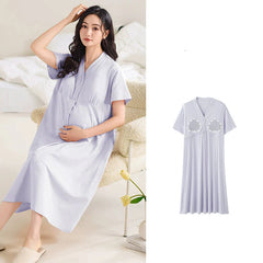 Gulleiâ„?Breathable Cotton Maternity Pajama Set with Built-in Bra