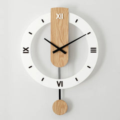 Modern Analog Pendulum Wall Clock - Oak Wood Made