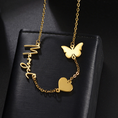 Heart Butterfly Charms Personal Name Necklace