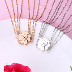 Custom Engravable Clover Matching Necklaces Set for 4 People