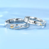 Engraved Sun and Moon Promise Rings Set - Adjustable Sterling Silver Couple Rings