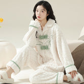 Women Pajamas Set �Plush Coral Fleece Frog Knot Loungewear