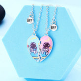 Magnetic Half Hearts Spaceman BFF Necklaces Set