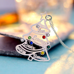 Family Tree Kids Name Engraved Necklace with Birthstones