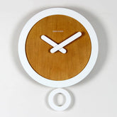Minimalist Wood & White Pendulum Silent Wall Clock (13.8")