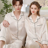 Modern Textured Satin Long-Sleeve Couple Pajamas