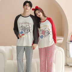 Matching Couple Pajamas Set �Puppy Print & Heart Motif, Soft Cotton & Stretch