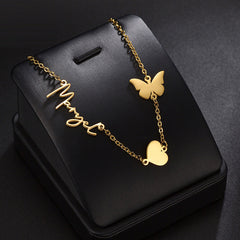 Heart Butterfly Charms Personal Name Necklace