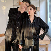 Urban Minimalist Faux Silk Couple Pajamas �Pinstripe Chic Sleepwear Set by Gullei