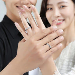 Engraved Kissing Deer Couple Promise Rings - Adjustable Sterling Silver Distance Relationship Gift