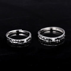 Engraved Meteoroid Wedding Rings Set - Adjustable
