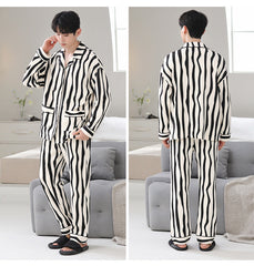 Thick Matching Long Sleeve Couple PJs Set - 100% Cotton Winter Loungewear