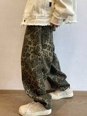 Jeans leopardati autunno marrone chiaro Pantaloni denim da uomo