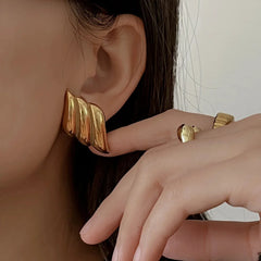 Stainless Steel Texture Geometric Stud Earrings