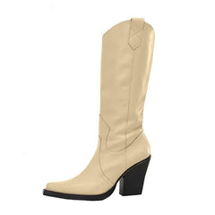 Mid Calf Boots Western Cowboy Real Leather