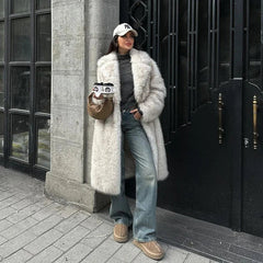 Slouchy Chic Gradient Long Eco Faux Fur Coat