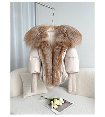 Goose down jacket with real fox fur
