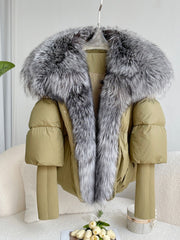 Goose down jacket with real fox fur