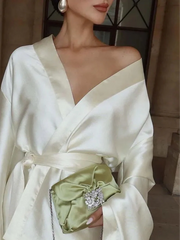 Casual Beige Satin Women's Dress Elegant