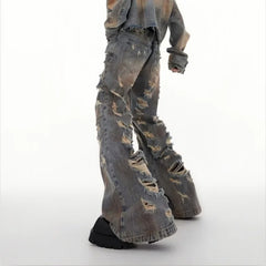 Jeans Blu Baggy Flare Streetwear Strappato