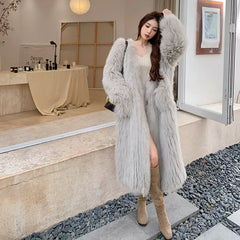 Cappotto lungo eco pelliccia donna