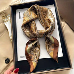Foulard Donna Satinato Stile Vintage Beige | Sciarpa Capelli Elegante Multifunzione