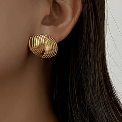 Stainless Steel Texture Geometric Stud Earrings