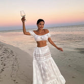 Lace Up Crop Top Skirt Sets For Women