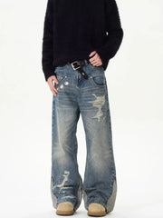 Jeans Lavato Blu Baggy Strappato