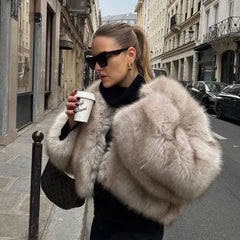 Gardient Cropped Faux Fur Coat Eco pelliccia donna best quality