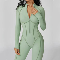 Yoga Bodysuit Long Sleeved Women's Tracksuits Gym Zipper tuta donna zip